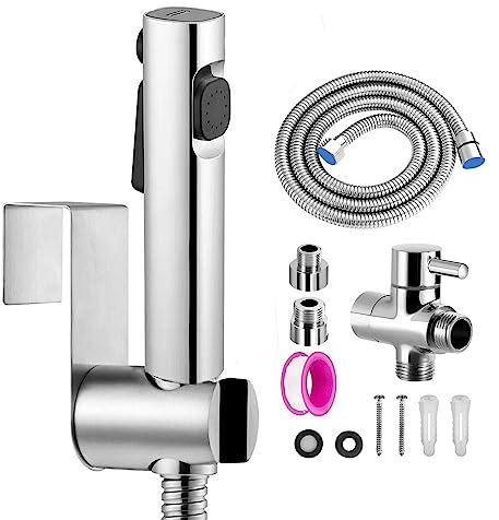 Bidet Handbrause Set, Doppelstrahl-Modus,Düse, ABS-Kunststofffür Dusche Badezimmer Hygiene Toilettenpapier Windelreinigung mit G1/2 T-Ventil und eine G3/8 Adapte, Schlauch, Wandhalterung