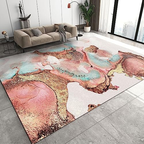 YEMYOR Boho-Teppich Aus Rosafarbenem Marmor Für Den Innenbereich, Moderne Teppiche Mit Abstrakter Kunst, Wohnzimmerteppiche, Bequem, Kurzflorig, rutschfest, Teppich-140x200cm