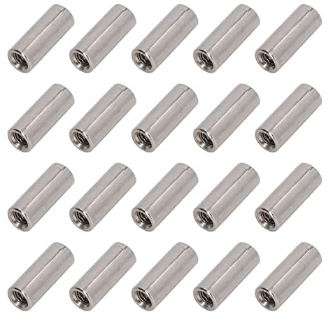 BORDSTRACT 20 Stück M5 x 0.8 mm Runde Verbindungsmuttern, 304 Edelstahl Rundmuffen Runde Gewindemuffen Langmutter Abstandshalter 20mm/0,8 Länge Stiftmutter für Halterung