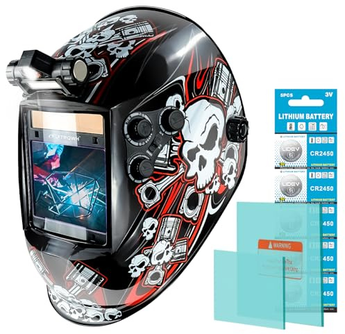 TRQWH Large View 3.94 x 3.15 Welding Helmet Auto Darkening Welding Hood with LED Light Solar Powered True Color 4 Arc Sensor Welding Mask Wide Shade 4/5-9/9-13 Weld Helmet with Grinding (KTS-QLS03)