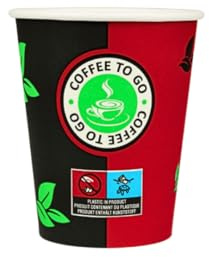 Enpack 500 Schwarz/Rote Pappbecher 200 ml aus Kraftpapier - Kaffeebecher to go zum servieren von Tee, Kaffee, Glühwein oder anderen Getränken - Coffee To Go Becher