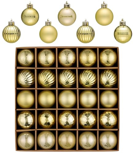 Valery Madelyn 25 Stück Weihnachtskugeln,4cm mini Christbaumkugeln Weihnachtskugel Bruchsicher,Gold Weihnachtsbaumschmuck Christbaumschmuck mit Aufhänger für Weihnachtsdeko