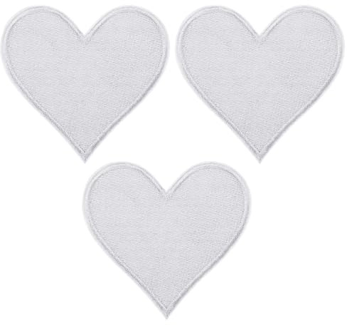 PATIKIL Stoffflicken zum Aufbügeln 6.9x7cm Bügelflicken 3 Packung Aufnäher Herz Form Bestickte Liebe Applikationen für Kleidung Jacken Hut Rucksack Reparieren Dekorationen Weiß