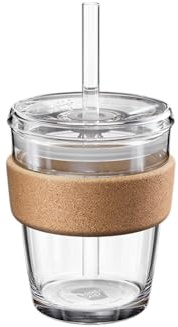 KeepCup Cold Cup – Brew Cork gehärtetes Glas Eiskaffeebecher mit wiederhergestelltem Korkband, Deckel und Strohhalm, 340 ml