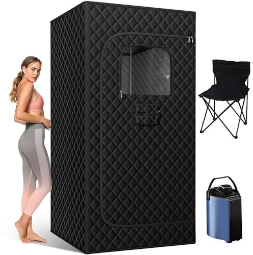 Sauna à vapeur portable, Sauna portable pour la maison, Tente Sauna avec vapeur 3L, télécommande, chaise pliante, 9 niveaux, noir (Color : 71x 31.5 x 31.5 BLACK)