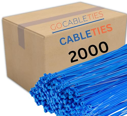 Gocableties Blue Cable Ties, 300mm x 4.8mm, Bulk Pack of 2000, 12” Premium Nylon Zip Ties, Multi-Purpose Plastic Tie Wraps, Secure Self-Locking Mechanism, for Home, Garden, Office and DIY