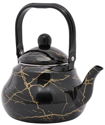 Emaille Teekanne, 2 L Teekessel, Tee Kaffeekanne - Vintage, Elegant und Hochtemperatur gebrannt - Geeignet für Elektromagnetische Öfen und Gasherde - 2L Kapazität - Schwarz