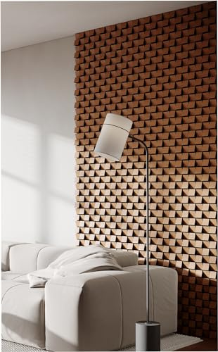 18 Pack — Acoustic Slat Wall Stripes | DIY Wall Decor Art | Seamless Appearance 3D Mosaic wall Puzzle | Wooden (HDF) Decorative Diffuser | Color: (Cherry, ZARINA)