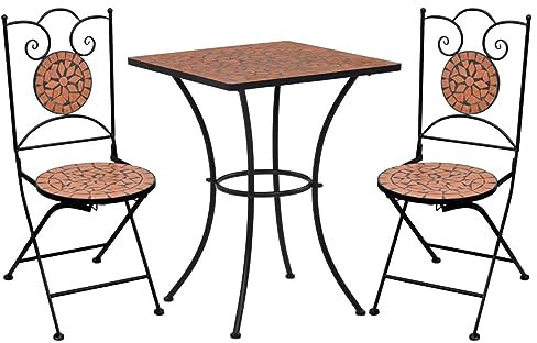 CIADAZ 3-TLG. Bistro-Set, Bistrotisch Mit 2 Stühlen, Gartenset Tisch Und Stühle, Balkontisch Klein, Bistroset, Mosaik Keramik Terrakotta
