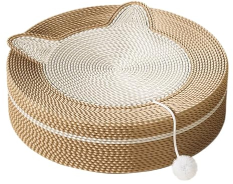 Tiragraffi in sisal, giocattolo per gatti – Cuscino rotondo per gatti in sisal – palla da gioco con tavola per riposo e esercizi fisici per balcone, soggiorno