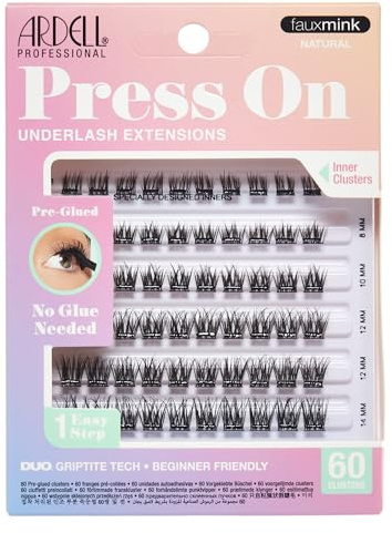 Ardell Press On Pre-Glued Underlash Eyelash Extensions, Faux Mink Natural Cluster Lashes Kit, Beginner-Friendly DIY Lash Extension Kit with Applicator, Assorted Lengths, 60 Lash Clusters