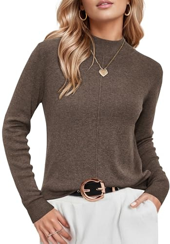 Arach&Cloz Pullover Damen Herbst Langarm Wool Blend Strickpullover Mock Neck Elegant Pulli Warm Winter Pullover Oberteile Coffee-4078, M