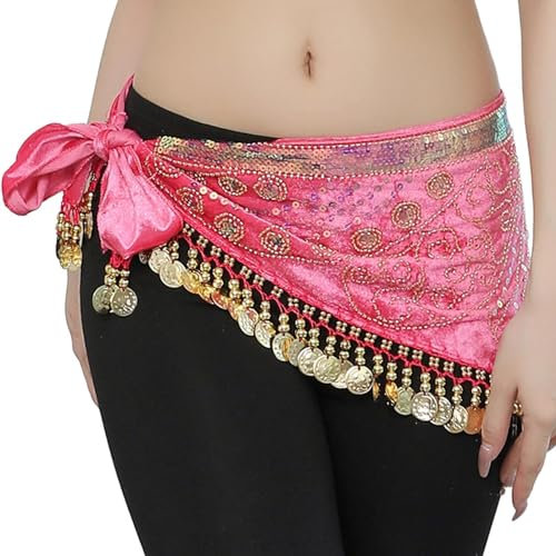 HESHUYAN Bauchtanz HüFttuch Bauchtanz Hüfttuch Bauchtanz Hüftgürtel for Festival Bauchtanz KostüM Damen(Pink)