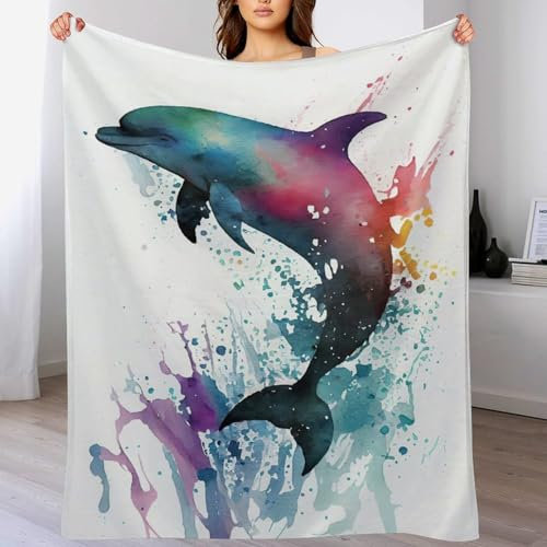 AAPZY Delfin Fleece Decke, Flauschige Kuscheldecken, Superweiche Leichte Flannel Wohndecke Mit Druck Für Couch Bett/Sofa （130×180cm）