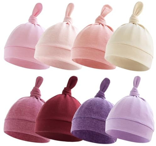 WYTbaby 8 stycken babymössa bomull mjuk barn mössa mössa unisex spädbarn hatt för baby pojkar flickor 0–6 månader, Rosa kombinationspaket, 0-6 månader