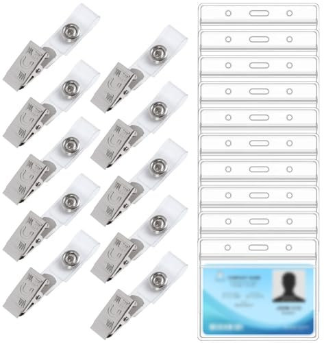 KOZOY Ausweis Kartenhalter mit Clips, 10 Stück Transparent Ausweishalter, Wasserdicht Kartenhalter für ID Card, Visitenkarten, Studentenausweise, Namensschilder für Schule Büro (10)