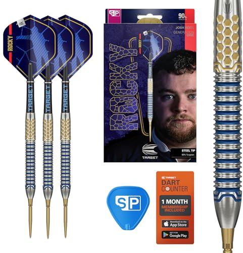 Target Darts Josh Rock Gen 1 Steel Tip Swiss Point Darts, 90% Tungsten Darts, Generation 1, 22G/23G/24G/25G | Steel Tip Dart Set, Player Edition Darts with Swiss Storm Nano Points