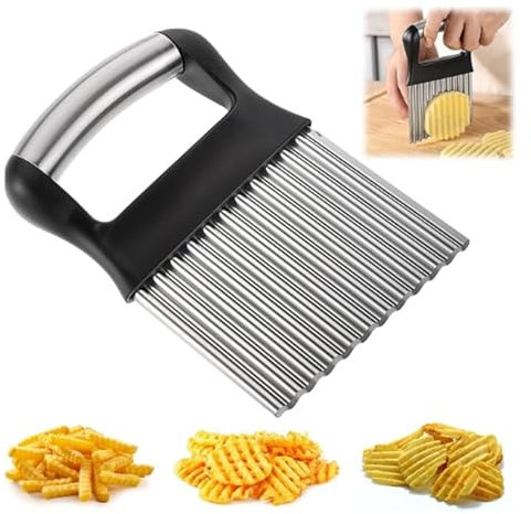 NJNNN Coupe-Frites en Acier Inoxydable de 14 cm, Hachoir ondulé français, trancheuse à Frites, imperméabilisant, Couteau à légumes, for Pommes de Terre, Carottes, Chips et Fruits(Black)