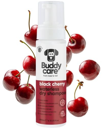 Buddycare Shampoo secco senza acqua per cani (200 ml) | Shampoo per cani alla ciliegia nera per pelli sensibili