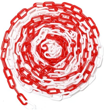 Hebitod Absperrkette Warnkette 50m x 6mm Rot Weiß Zweifarbig Kunststoffkette Plastikkette Leicht & Wetterfest für Parkplatz, Hotels, Sportstadien, Einkaufszentren