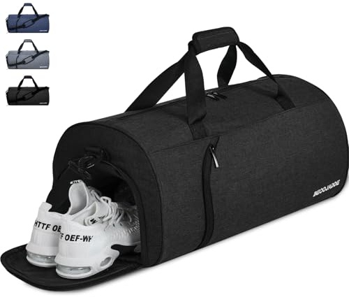 BECOJADDE Sporttaschen für Damen und Herren, 45L Reisetasche Duffel Bag Übernachtungstasche mit Schuhfach & Nassfach, wasserdichte Handgepäcktasche für Sport, Fitnessstudio, Schwimmen, Schwarz