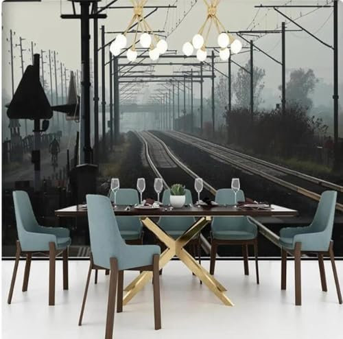 Kubische Retro Eisenbahnschienen Aus Holz 3D Tapeten Tapete Luxus Home Esszimmer Fototapete Effekt Wohnzimmer Schlafzimmer Kinderzimmer-350cm×256cm
