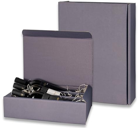 5x Flaschen Geschenkkarton - Geschenkverpackung für 3 Flaschen - grau - hochwertige Leinenoptik