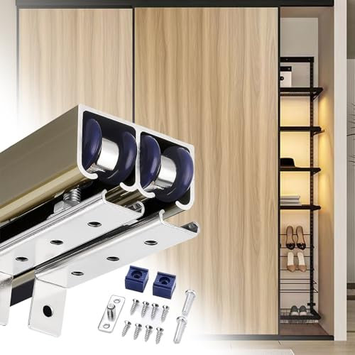 Kit Telaio per Porta a Scomparsa per Cabina Armadio, Kit Ferramenta per Porta Scorrevole a Doppio Binario, Binario Superiore per Porta Scorrevole Lungo 2-30 Piedi, Binari Scorrevoli per Porta Del Fien