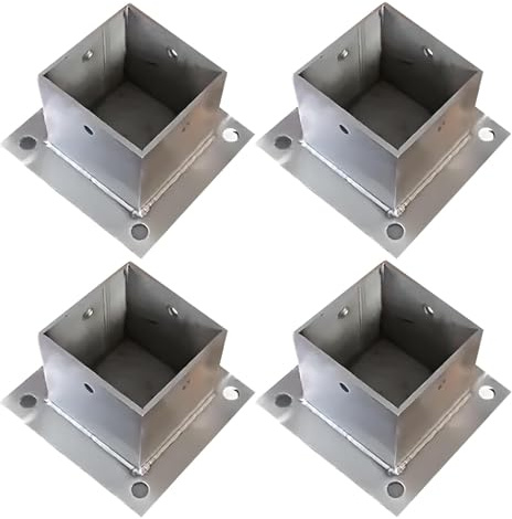 Embase de Poteau de terrasse, Sabot for Garde-Corps en Bois, carré avec ferrures, boîte aux Lettres, pergola et terrasse, ancrages en Acier Inoxydable, 4 pièces(145x145 Mm(5.7x5.7 in))