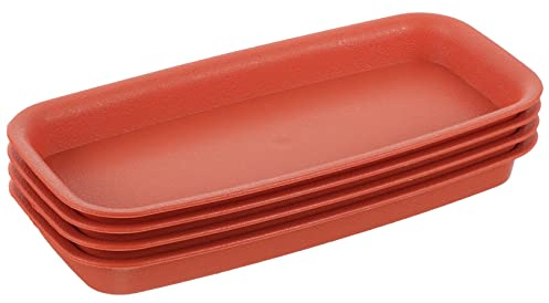 Hemobllo 4pcs Rectangular Plant Drip Trays for Pots, Plastic Flower Pot Saucers Water Holder, Terracotta Red, Large Size for Indoor and Outdoor Planters