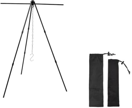 Puthernm - Trípode para exterior, color negro, aleación de aluminio, soporte de almacenamiento, conjunto de barras transversales portátiles, soporte para maceta colgante retráctil
