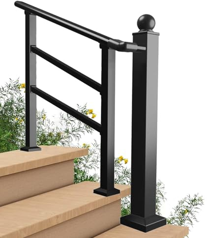 Barandilla exterior para escaleras Barandilla de acero al carbono para escaleras Resistente para porches, terrazas y jardines (120cm/47.2in)