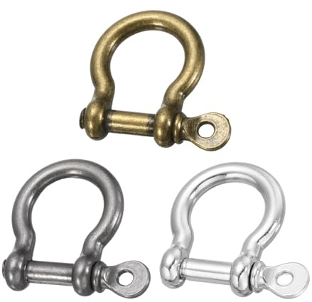 QUARKZMAN Einschraub Schäkel, 8.5mm Zinklegierung D-Ring Verankerung Schäkel U-Typ Schraubverbindung Für Schlüsselanhänger Schlüsselband, Packung mit 3, Hell Silber, Dunkel Bronze, Silber