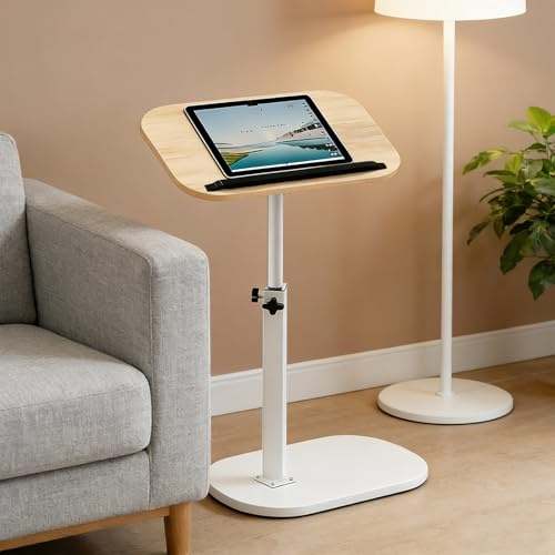 Hengrongshen Table d'appoint pivotante à 360° - Réglable en hauteur - Table basse pour espaces étroits - Avec fente pour téléphone et tablette - Pour salon, chambre à coucher - Bois jaune