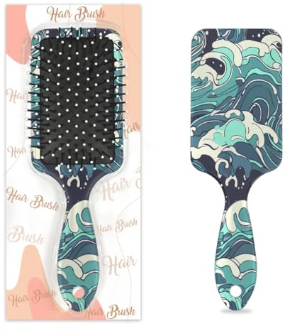 Cepillo de pelo tradicional japonés con ondas del océano para mujeres y niñas, cepillo de cerdas de nailon suave antiestático para desenredar, diseño de ventilación ligero para cabello húmedo y seco