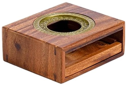 Wodsty Scaldavivande per tè ai fiori con base in legno di noce, guarnizione in lega di calore uniforme, vassoio per candele a cassetto, anello in acciaio inossidabile, marrone, 15 x 13 x 6 cm
