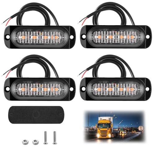 4PCS Luz Estroboscópica ámbar De 4 LED, 12V-24V Luz Estroboscópica LED Modo Intermitente, Luces De Advertencia De Emergencia Barra Impermeable Intermitentes Peligrosas Para Camión Universal Vehivle
