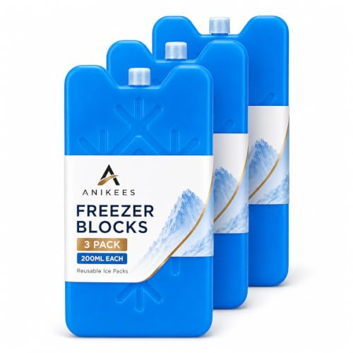 Anikees Freezer Blocks 200ml x 3 Pack, Reusable Ice Packs for Lunch Bags, Cool Boxes & Picnic Bags, Slim Freezer Packs for Keeping Food & Drinks Cool, Ideal for School, Work, Camping & Outdoor Use