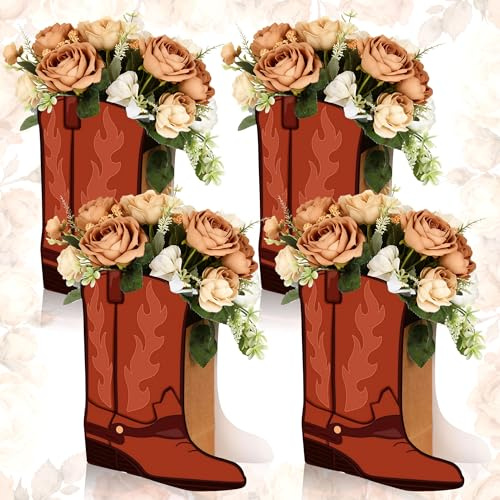 LaVenty Western Cowboy Bow Boots Boxes Centerpiece Boot Gift Boxes | Western Party Decoration Centerpiece for Table Boots for Rodeo Birthday Baby Shower Wedding Supplies
