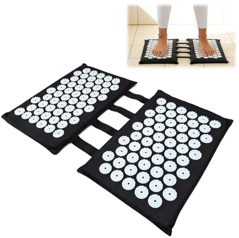 Esterilla de acupresión para pies y espalda, 2 x 33 cm, alfombrilla de acupuntura negra mate, alfombrilla de uñas con 110 puntas, acupressure, masaje relajante, hogar, oficina o viajes