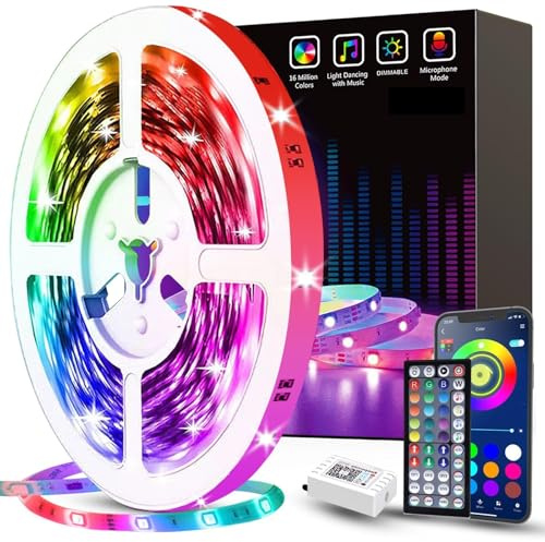Tenmiro Ruban Led 5m,Led Chambre,Bande Led Autocollant Contrôlé par APP&Avec télécommande 44 touches, Pliable, Multicolore, Timing lumiere bande led interieur maison pour chambre gaming, Fête
