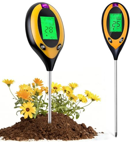 4 in 1 Bodenmessgerät,ph Bodentest,Boden-pH-Meter,pH Messgerät Erde,Boden Feuchtigkeitsmessgerät,für Bodenfeuchtigkeit/pH-Tester/Sonnenlicht/Licht,für Gartenarbeit,Landwirtschaft,Outdoor Pflanzen