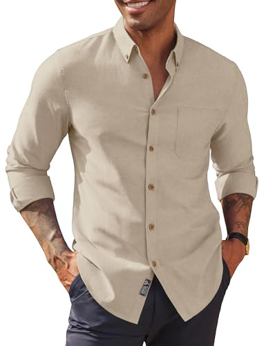 PJ PAUL JONES Camisas Oxford de manga larga con botones y bolsillo para hombre