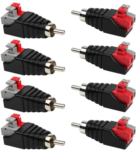 LYMISPIYA Lot 6 Adaptateur RCA Vers Haut-Parleur Sans Soudure - Cable RCA Male vers AV Ressort, Prise RCA Jack Cuivre pour Audio Vidéo Subwoofer CCTV, Connecteur 12V PVC Noir/Rouge