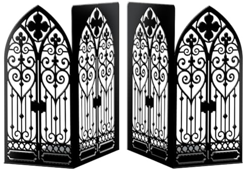 Peacoblue Buchstützen Metall,Gotische Verzierte Tür Buchstütze Dekorativ | 1 Paar 5.5x4.3x8.3 schwere Gusseisen Buchhalter, Stabile Buchstopper für Bücherregal, Schreibtisch, Büro und Wohnraum
