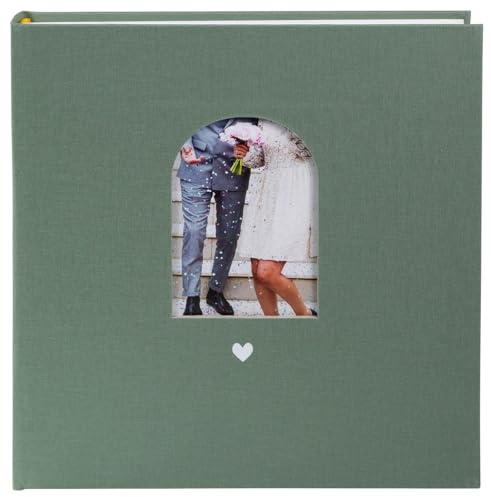 goldbuch 08 047 Wedding Album Heart Moment Artichoke, Photo Album with Window Cut-Out, Memory Album with 60 White Pages and Glassine Dividers, Linen Cover, Approx. 31 x 30 x 4 cm
