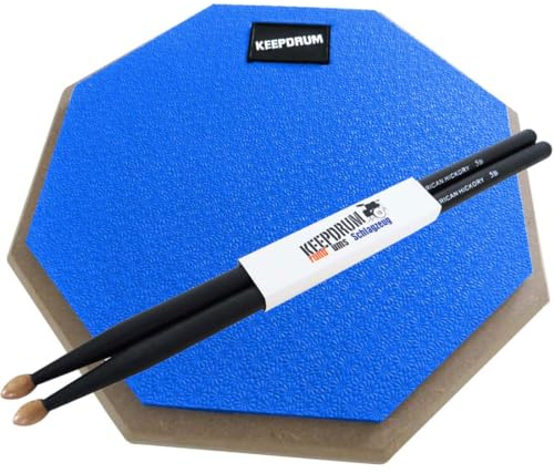 keepdrum DP-BL Practice Pad Blau Drum Übungspad 8mm Gewinde + 1 Paar 5BB BLACK Drumsticks