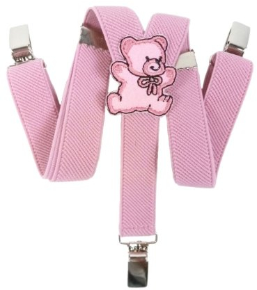 Olata Kinder Hosenträger mit Teddybär-Design | Elastische Y Hosenträger (0-2 Jahre) – 2 cm. Rosa