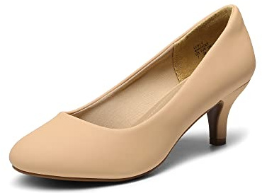 DREAM PAIRS Zapatos de Tacón Bajo Clásicos Mujer Zapatillas con Tacón Fina Zapatos de Salón PU,Size 40.5,Desnudo/Nubuck,LUVLY