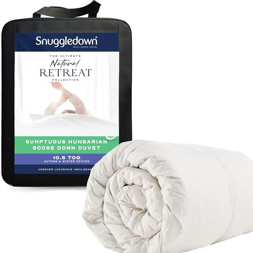 Snuggledown Hungarian Goose Down Duvet Single 10.5 Tog - All-Year Round Quilt with Ethically Sourced 80:20 Blend | UK-Made, 300tc Cotton Cover, Box Stitch, Washable (135 × 200cm)